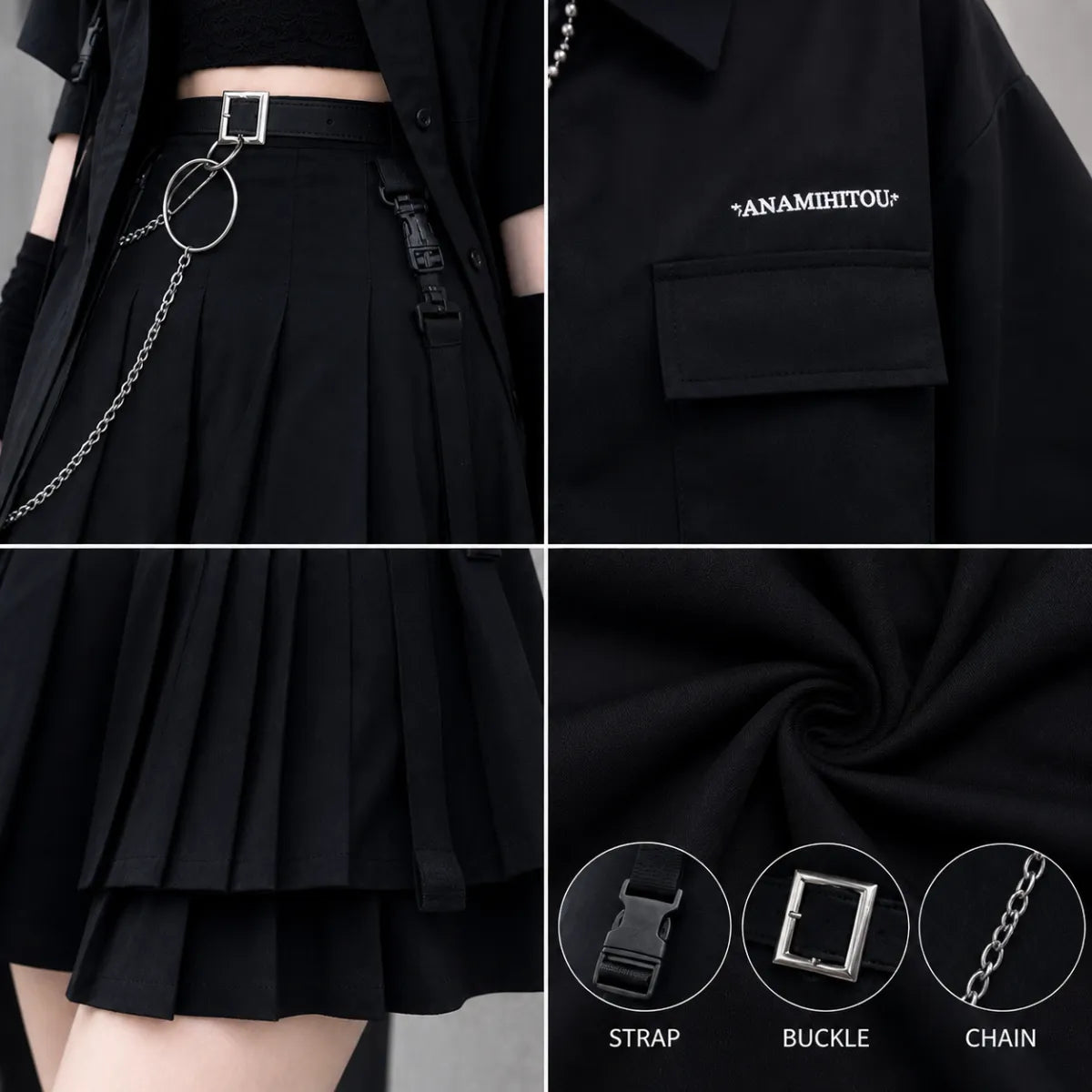 Gothic Pleated Skirt Set - Bottoms - 9