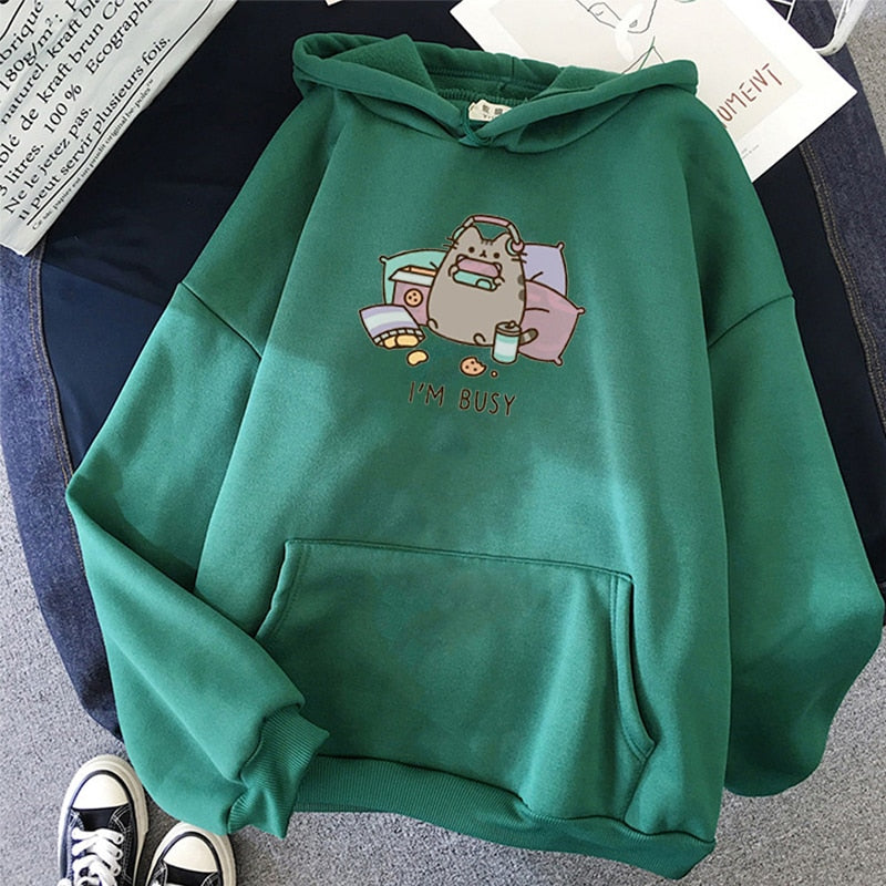 ’I’m Busy’ Gaming Cat Hoodie - Dark Green / XXL - Women’s Clothing & Accessories - Shirts & Tops - 23 - 2024