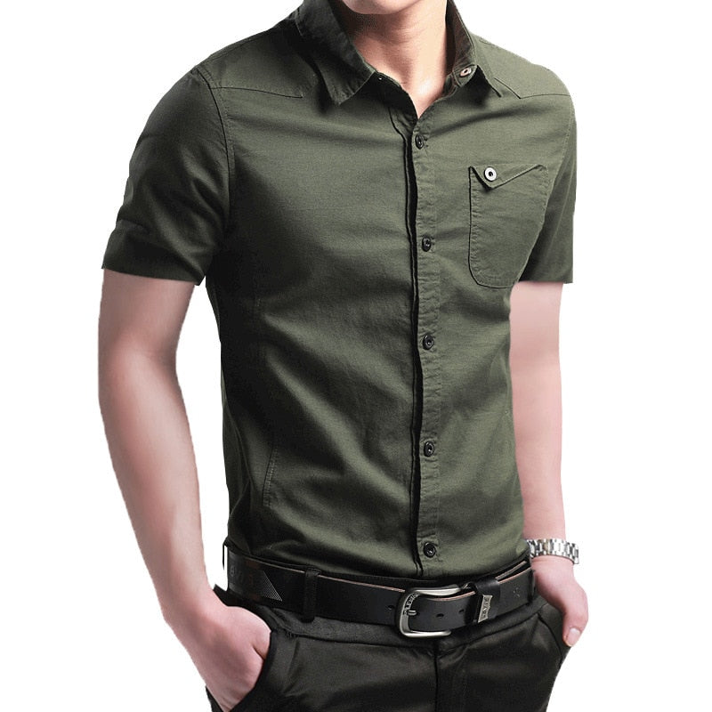 Short Sleeve Slim Fit Dress Shirt - Green / Asian XL 60-65kg - All Dresses - Shirts & Tops - 9 - 2024
