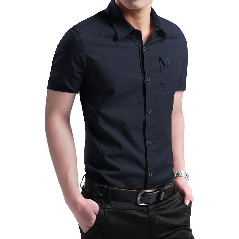Short Sleeve Slim Fit Dress Shirt - Dark Blue / Asian XL 60-65kg - All Dresses - Shirts & Tops - 5 - 2024
