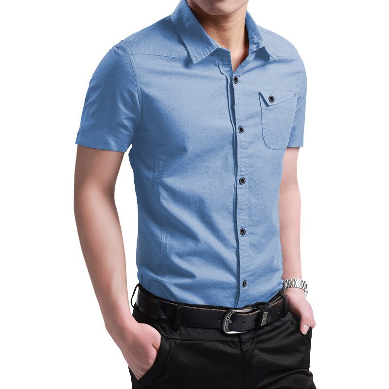 Short Sleeve Slim Fit Dress Shirt - Light Blue / Asian XL 60-65kg - All Dresses - Shirts & Tops - 6 - 2024
