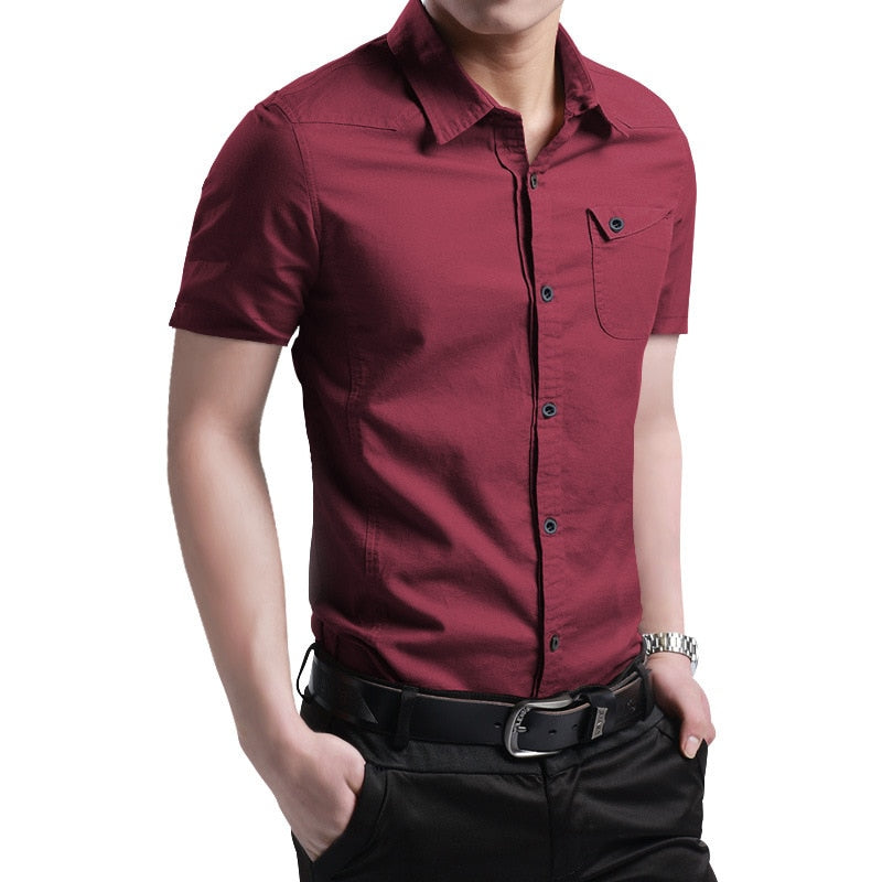 Short Sleeve Slim Fit Dress Shirt - Red / Asian XL 60-65kg - All Dresses - Shirts & Tops - 8 - 2024