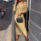 Gold One-Shoulder Bodycon Maxi Dress - All Dresses - Maxi Dress - 1