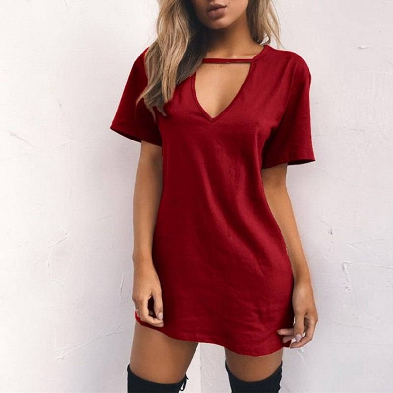 Street Fashion Day Dress - Kawaii Stop - A-Line, Above Knee, All Dresses, Casual, Dress, Dresses, Heart, Hollow Out, Loose, M, Mini, Party Dress, Plus Size, Polyester, Solid, Spandex, Summer, Summer Dress, V-Neck, Women's Clothing &amp; Accessories
