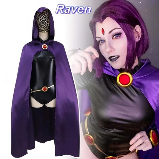 Raven Cosplay Costume – Teen Titans Cloak, Jumpsuit, and Wig Set