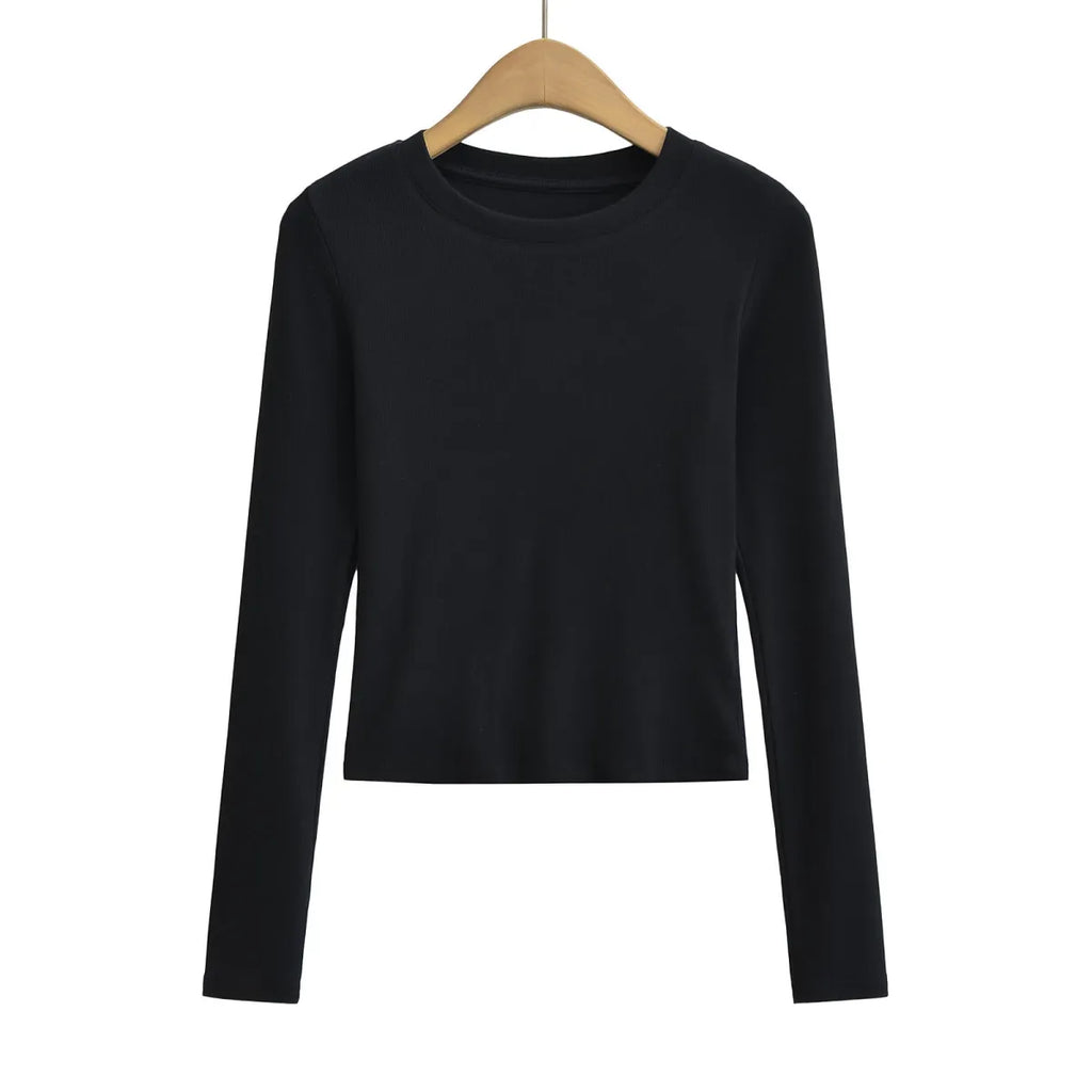 Solid Round Neck Long Sleeve T-Shirt - T-Shirts - T-Shirt - 3