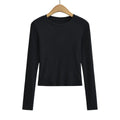 Solid Round Neck Long Sleeve T-Shirt - T-Shirts - T-Shirt - 3