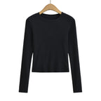 Solid Round Neck Long Sleeve T-Shirt - T-Shirts - T-Shirt - 3