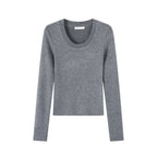 U-Neck Wool Blend Knit Sweater - Sweaters - Sweater / Pullover - 1