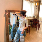 Lace Spliced Mock Two-Piece Square Neck Knit Top - Blouses & Shirts - Blouse - 1