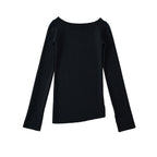 One Shoulder Slit Slanted Hem Long Sleeve Top - Sweaters - Sweater / Pullover - 2
