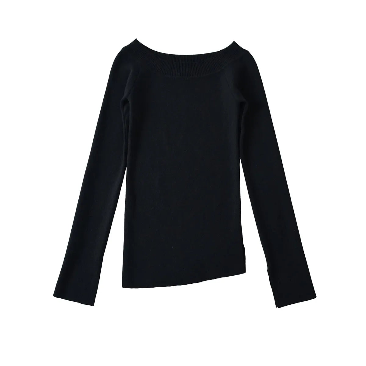 One Shoulder Slit Slanted Hem Long Sleeve Top - Sweaters - Sweater / Pullover - 2