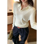 High Neck Knit Sweater With Flip Collar - Sweaters - Sweater / Pullover - 2