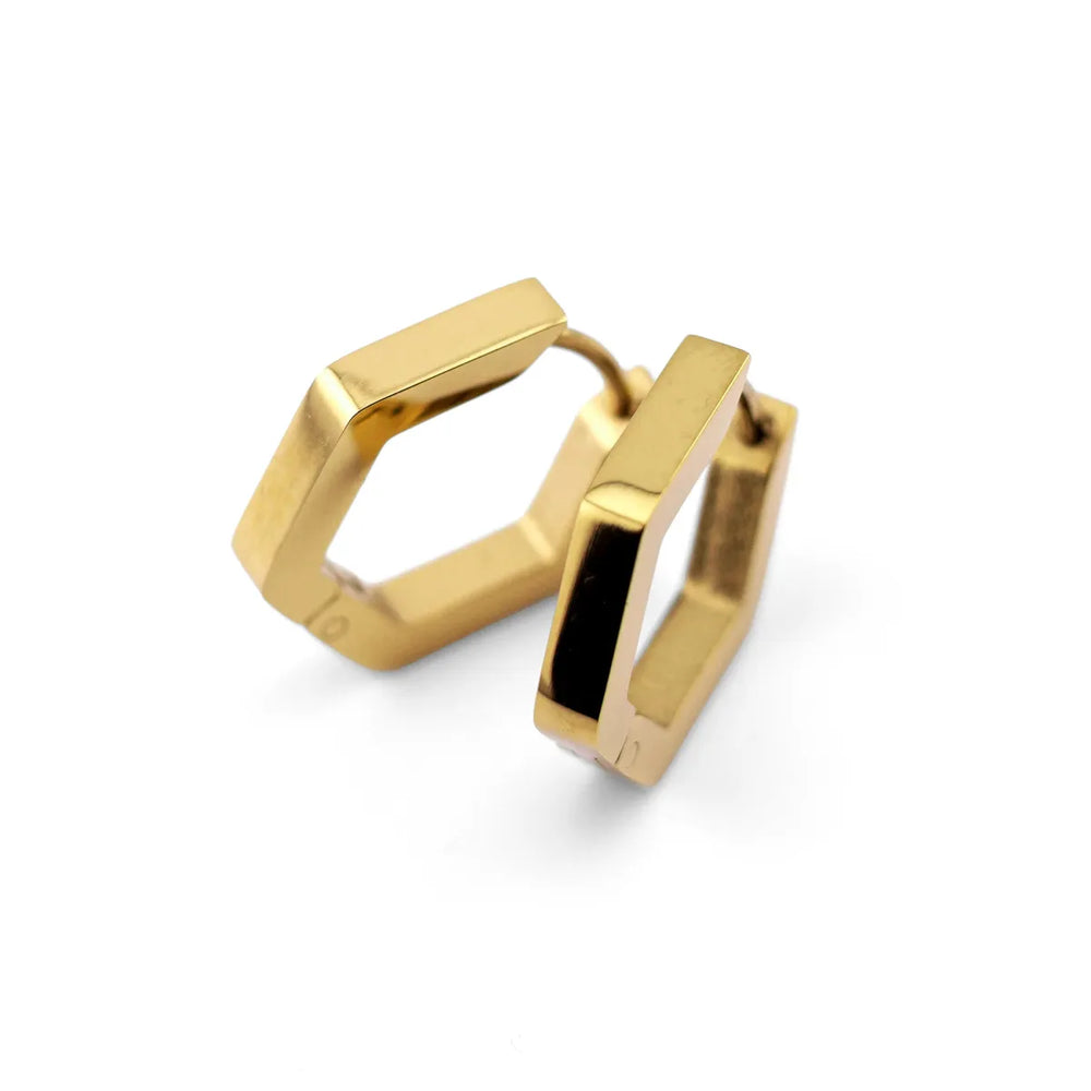 Hexagon Gold Stainless Steel Earrings - T-Shirts - Earrings - 1