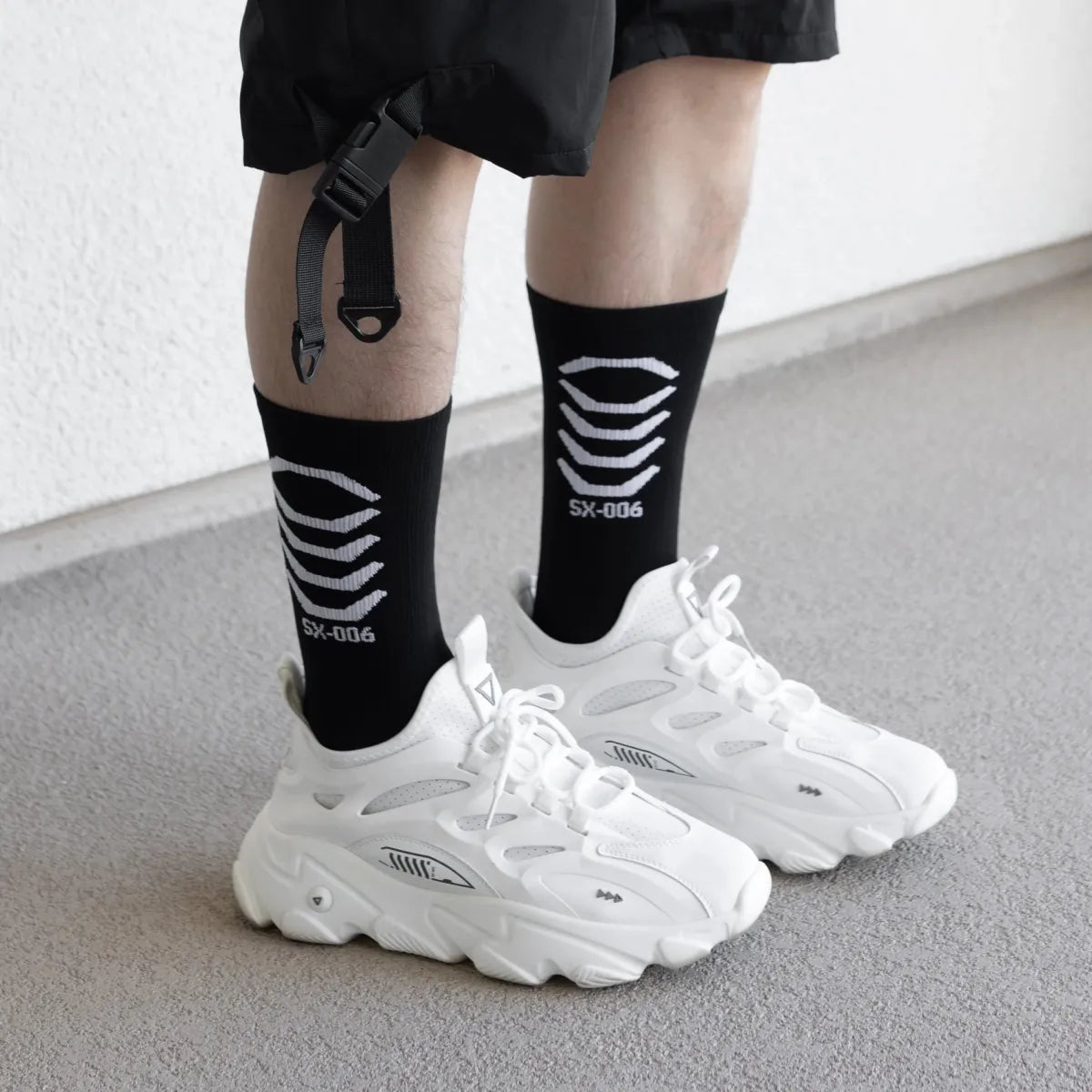 SX-006 Tech Logo Black Crew Socks - Harajuku Style - Accessory - 2