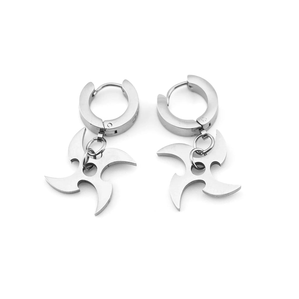 Stainless Steel Shuriken Hoop Earrings