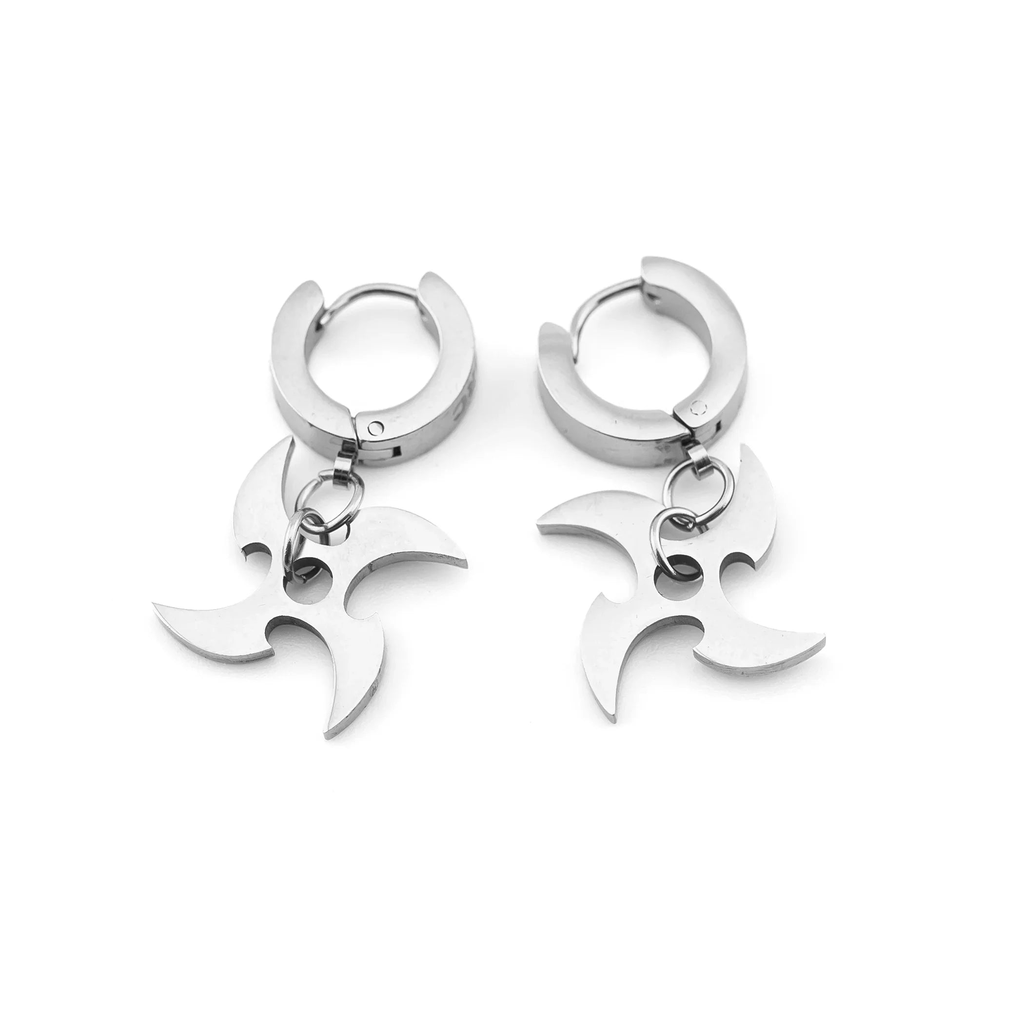 Stainless Steel Shuriken Hoop Earrings