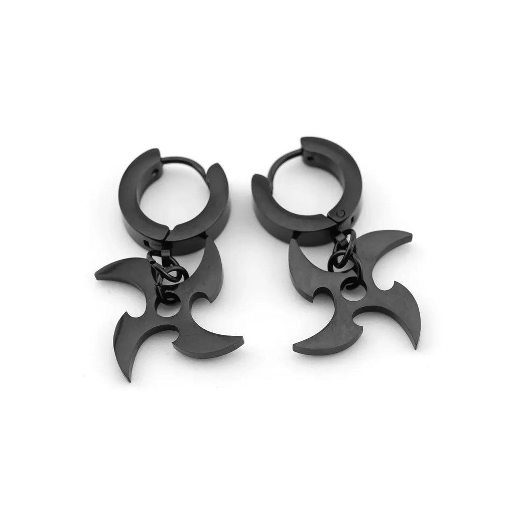 Black Shuriken Stainless Steel Earrings - T-Shirts - Earrings - 3