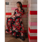 Raquel Red Rose Maxi Dress with 3/4 Sleeves - All Dresses - Maxi Dress - 1