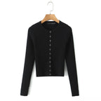 Round Neck Single Breasted Long Sleeve Top - Blouses & Shirts - Blouse - 2