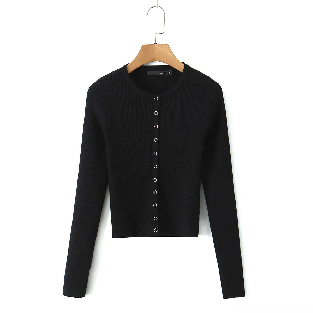 Round Neck Single Breasted Long Sleeve Top - Blouses & Shirts - Blouse - 2