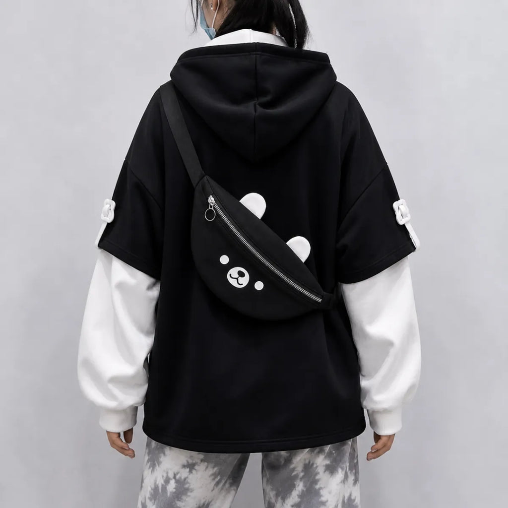 Harajuku Bear Bag Hoodie – Y2K Layered Pullover - Hoodies & Sweatshirts - Hooded - Hoodie - 3