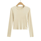 Solid Round Neck Long Sleeve T-Shirt - T-Shirts - T-Shirt - 4