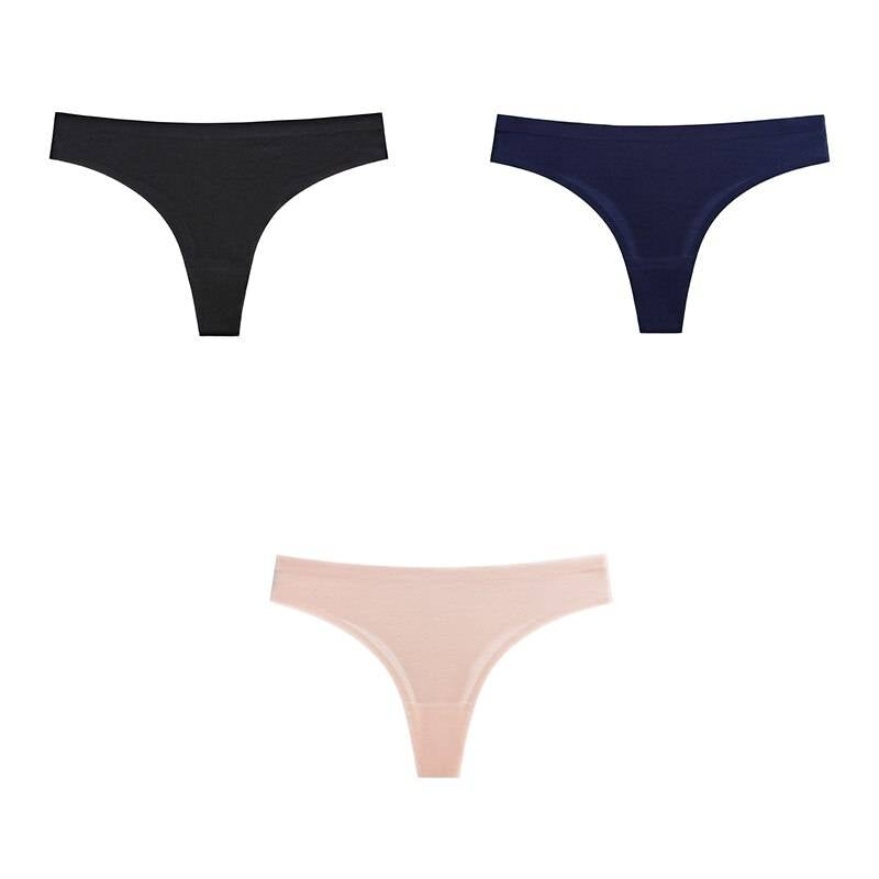 Set Of 3 Seamless Women's Thongs - Kawaii Stop - Cotton, Cute, Intimates, Multicolored, Nylon, Panties, Panty, Sexy, Solid, Underwear, Women's Clothing &amp; Accessories