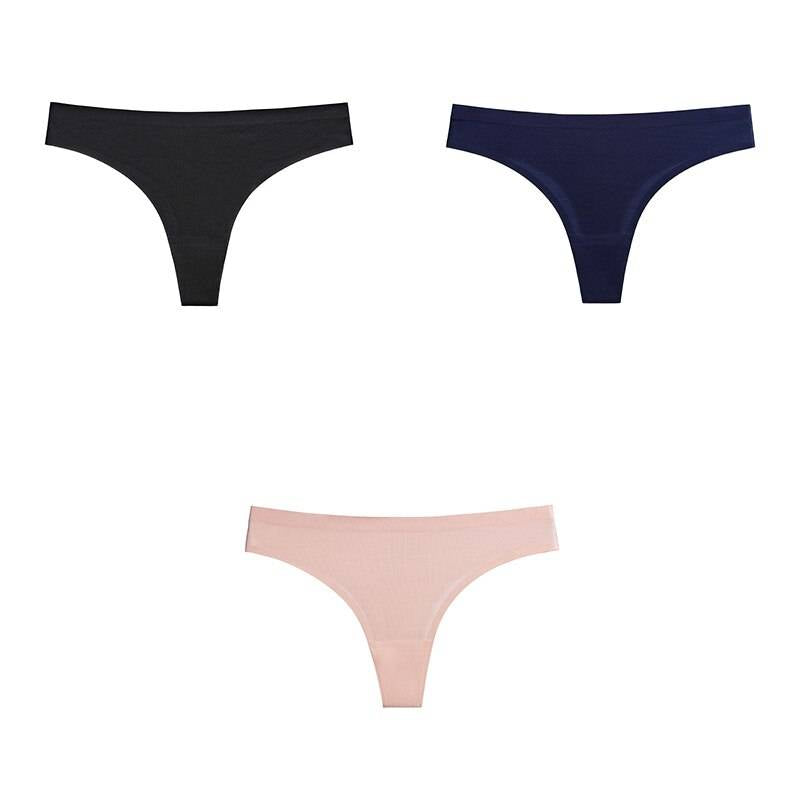 Set Of 3 Seamless Women's Thongs - Kawaii Stop - Cotton, Cute, Intimates, Multicolored, Nylon, Panties, Panty, Sexy, Solid, Underwear, Women's Clothing &amp; Accessories