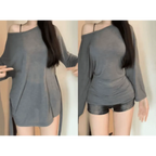 Sheer Off-Shoulder Oversized Long Sleeve T-Shirt - T-Shirts - T-Shirt - 10