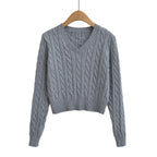 V-Neck Long Sleeve Spliced Sweater - Sweaters - Sweater / Pullover - 2