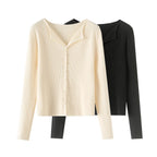 Single-Breasted Flip Collar Sweater - Sweaters - Sweater / Pullover - 1