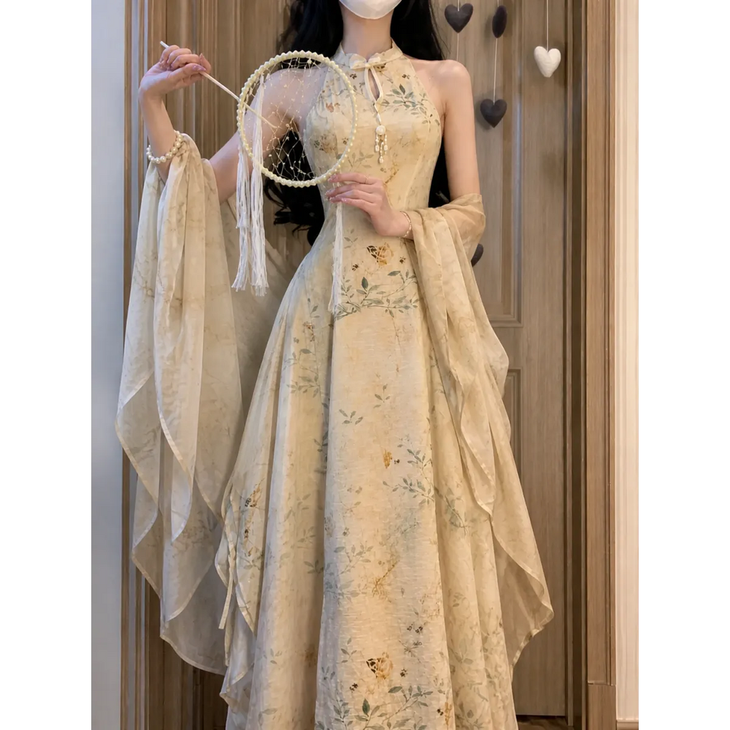 Hanfu-Inspired Slim Waist Vest Dress & Cardigan Set - All Dresses - Sets / Co-ords - 3