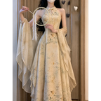 Hanfu-Inspired Slim Waist Vest Dress & Cardigan Set - All Dresses - Sets / Co-ords - 3
