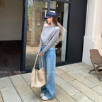 Contrast Shoulder Cut-Out Slant Neck Knit Top - Sweaters - Sweater / Pullover - 2