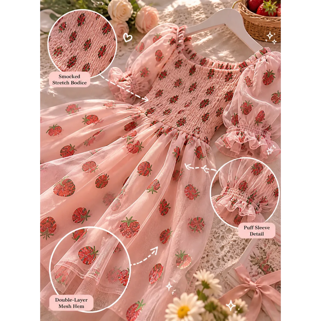 Kawaii Strawberry Dress - All Dresses - Short - Square - 4