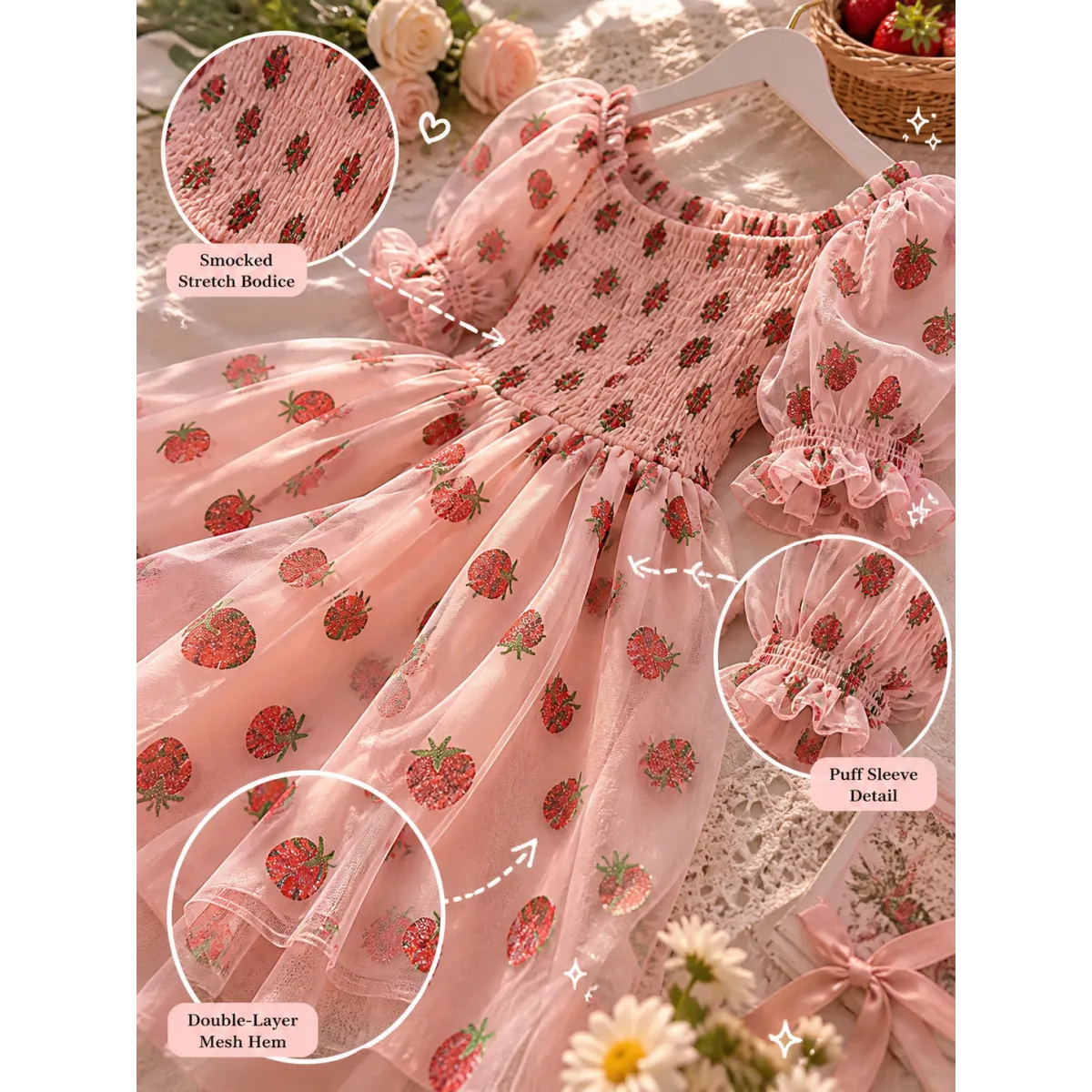 Kawaii Strawberry Dress - All Dresses - Short - Square - 4