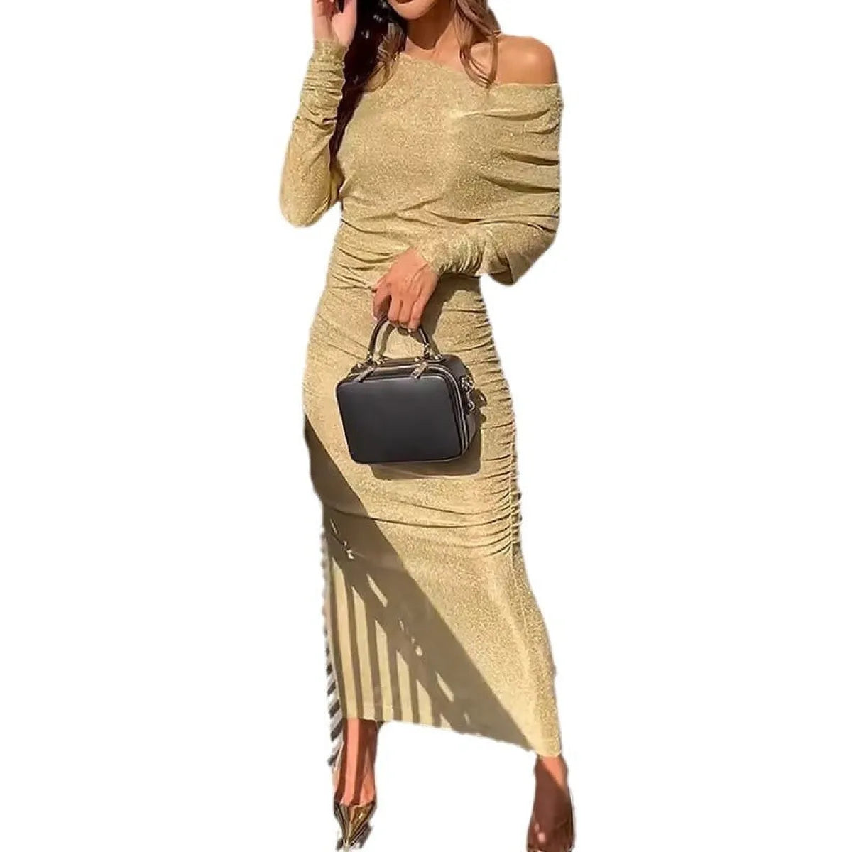 Gold One-Shoulder Bodycon Maxi Dress - All Dresses - Maxi Dress - 5