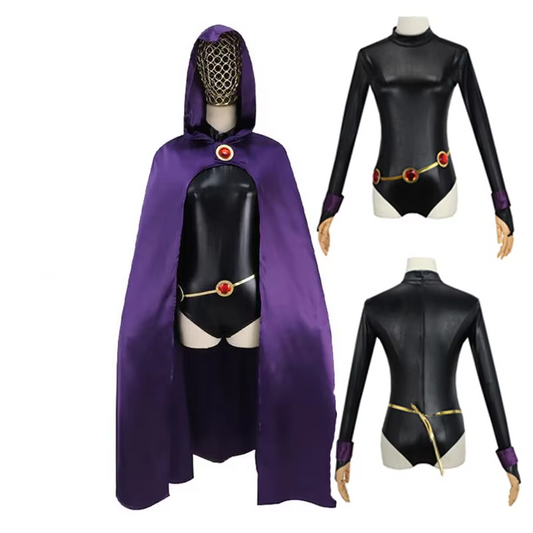 Raven Cosplay Costume – Teen Titans Cloak, Jumpsuit, and Wig Set