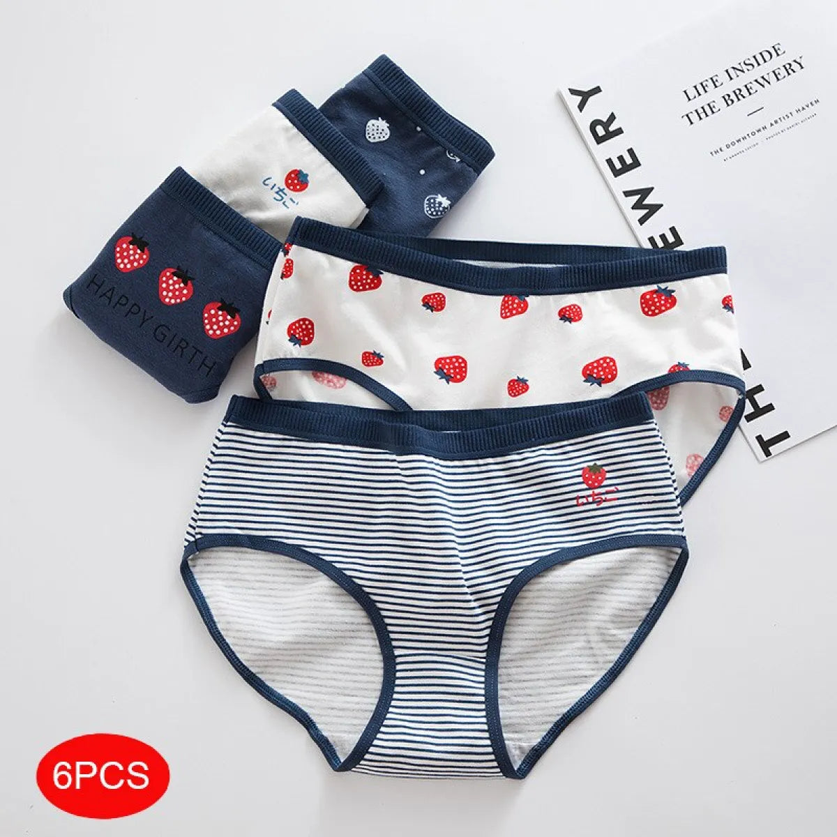 6-Pack Kawaii Strawberry Cotton Panties - Women’s Clothing & Accessories - 12