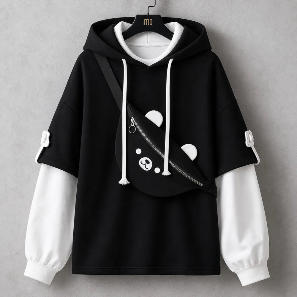 Harajuku Bear Bag Hoodie – Y2K Layered Pullover - Hoodies & Sweatshirts - Hooded - Hoodie - 1