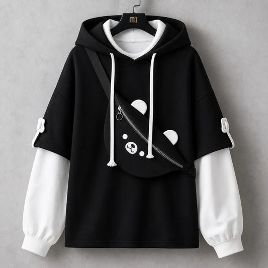 Harajuku Bear Bag Hoodie – Y2K Layered Pullover - Hoodies & Sweatshirts - Hooded - Hoodie - 1
