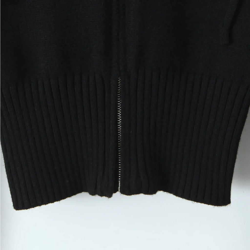 Black Slim Fit Zip-Up Hoodie Top - Hoodies & Sweatshirts - Hoodie - 2