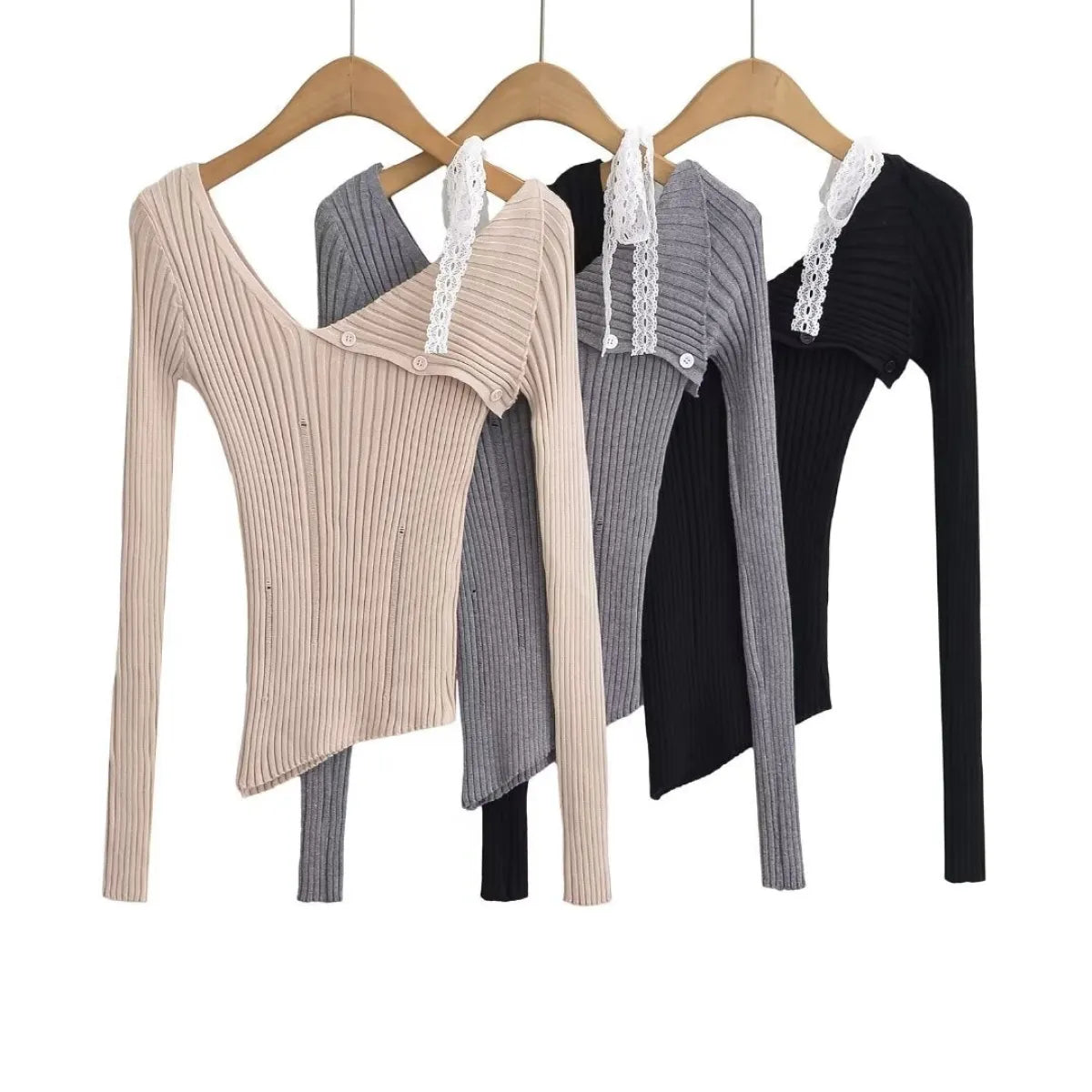 Irregular Slant Neck Color Block Top - Tops - Blouse - 1