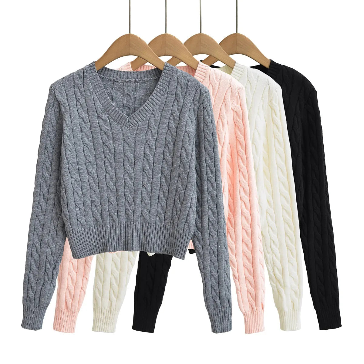 V-Neck Long Sleeve Spliced Sweater - Sweaters - Sweater / Pullover - 1