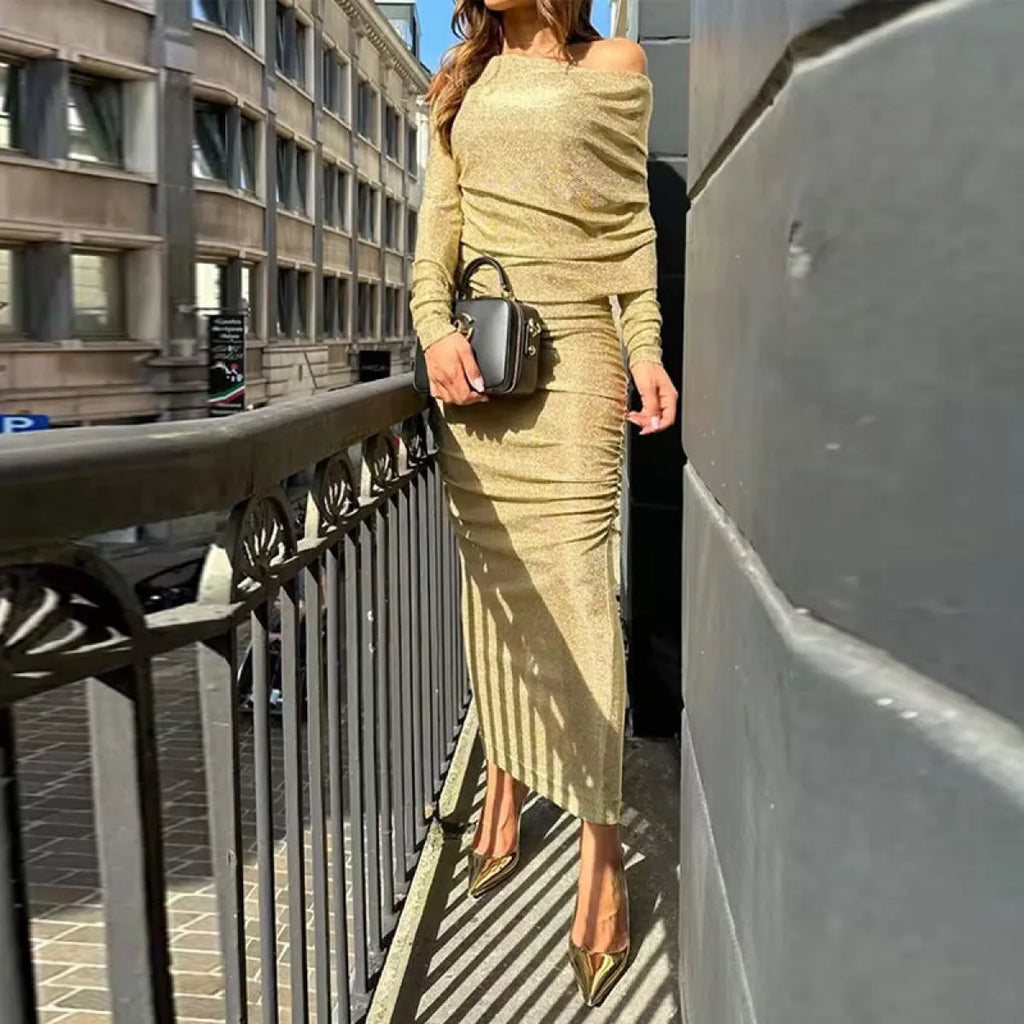 Gold One-Shoulder Bodycon Maxi Dress - All Dresses - Maxi Dress - 4