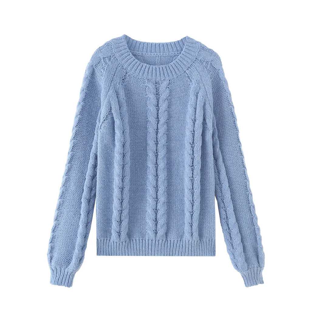 Blue Loose Fit Round Neck Sweater - Sweaters - Sweater / Pullover - 1