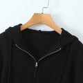 Black Slim Fit Zip-Up Hoodie Top - Hoodies & Sweatshirts - Hoodie - 1