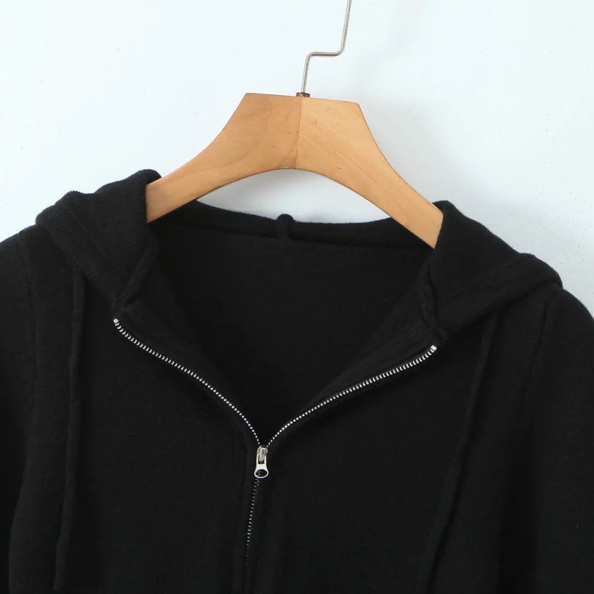 Black Slim Fit Zip-Up Hoodie Top - Hoodies & Sweatshirts - Hoodie - 1
