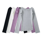 One Shoulder Slit Slanted Hem Long Sleeve Top - Sweaters - Sweater / Pullover - 1